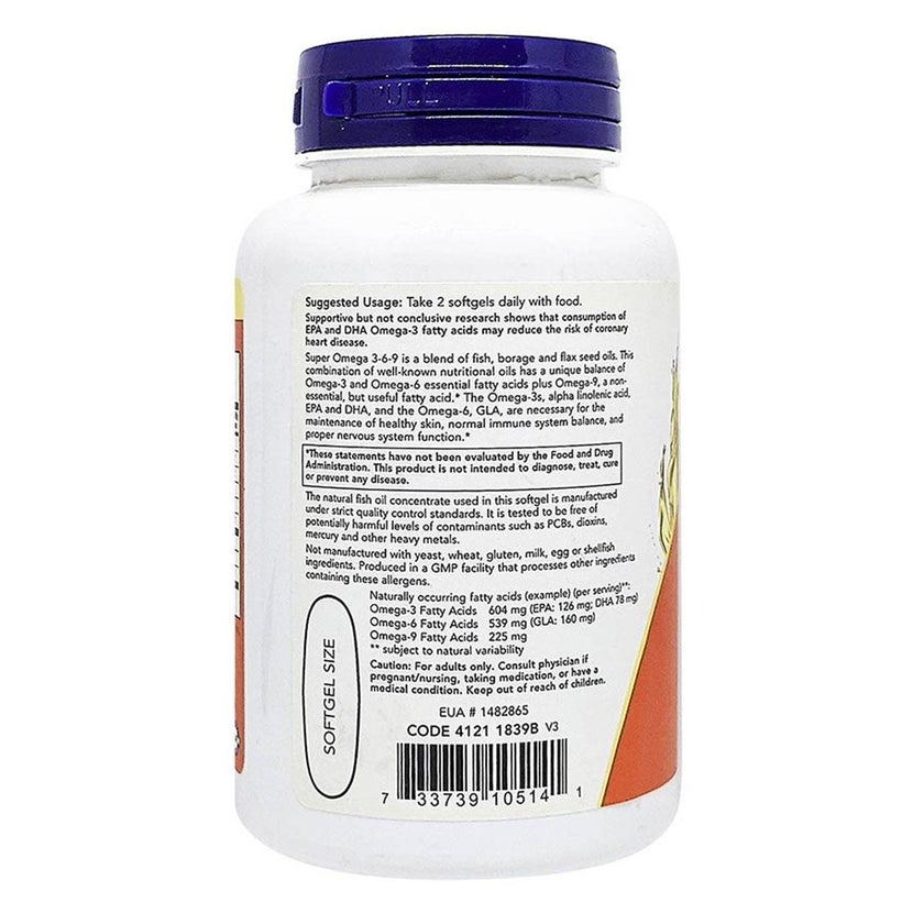 Now Super Omega 3-6-9 Fish Oil Softgels, Pack of 90's