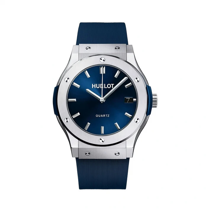 Men’s Luxury Hublot-Inspired Replica Watch with Box – Stainless Steel Case & Rubber Strap