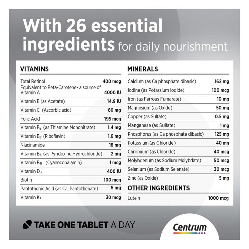 Centrum Silver 50+ Adult Multivitamin Tablets, Pack of 100's