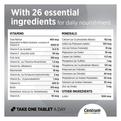 Centrum Silver 50+ Adult Multivitamin Tablets, Pack of 100's
