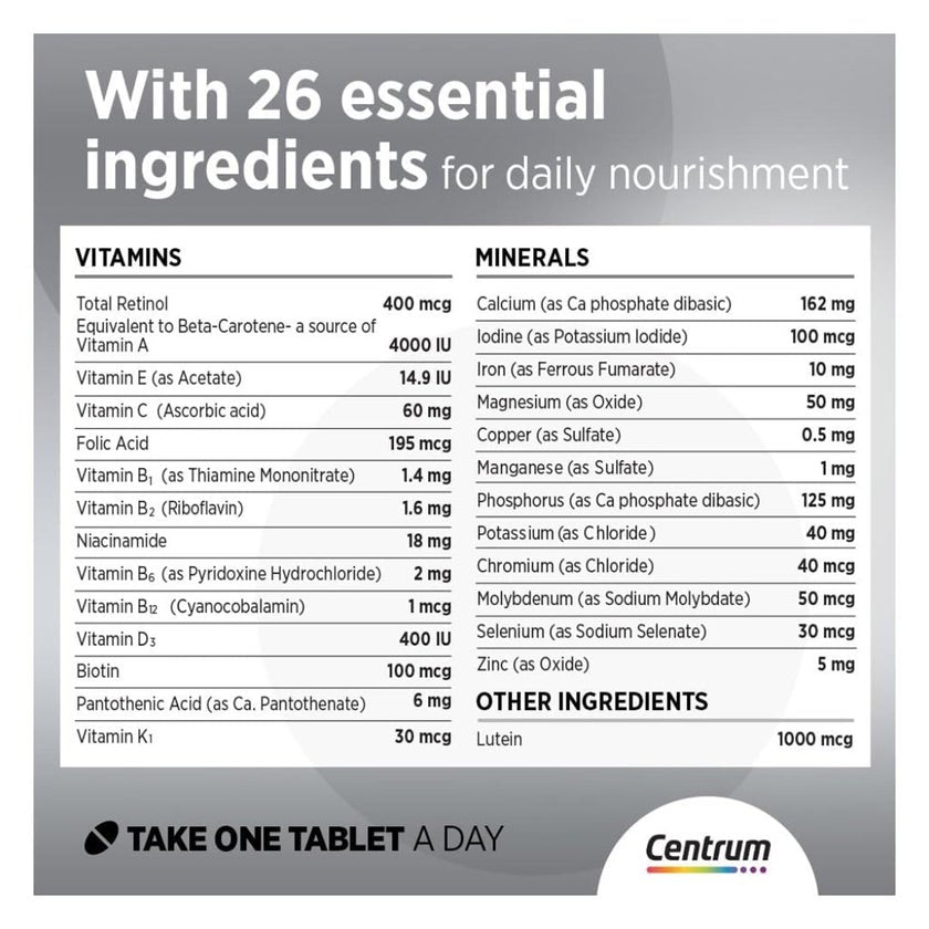 Centrum Silver 50+ Adult Multivitamin Tablets, Pack of 30's