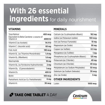 Centrum Silver 50+ Adult Multivitamin Tablets, Pack of 30's