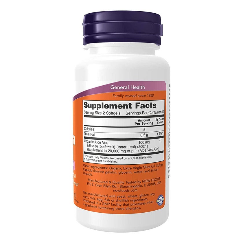 Now Aloe Vera Softgels For Digestive Health Support, Pack of 100's