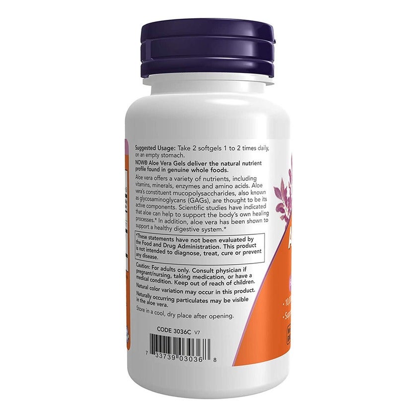 Now Aloe Vera Softgels For Digestive Health Support, Pack of 100's