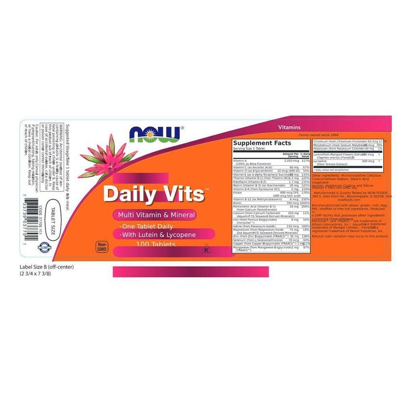 Now Daily Vits Multivitamins & Minerals Tablets, Pack of 100's