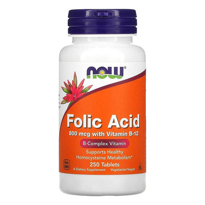 Now Folic Acid 800 mcg with Vitamin B12 Tablets, Pack of 250's