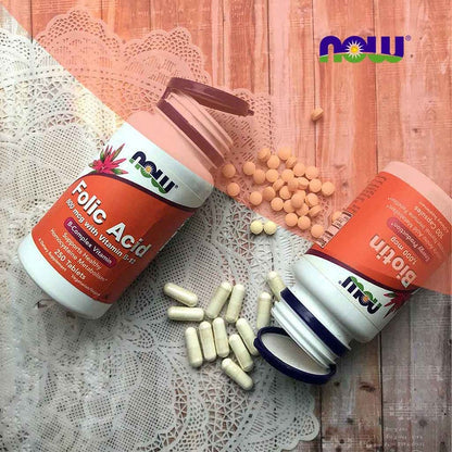 Now Folic Acid 800 mcg with Vitamin B12 Tablets, Pack of 250's