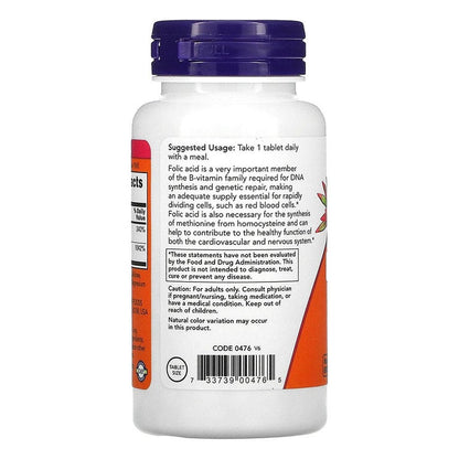 Now Folic Acid 800 mcg with Vitamin B12 Tablets, Pack of 250's