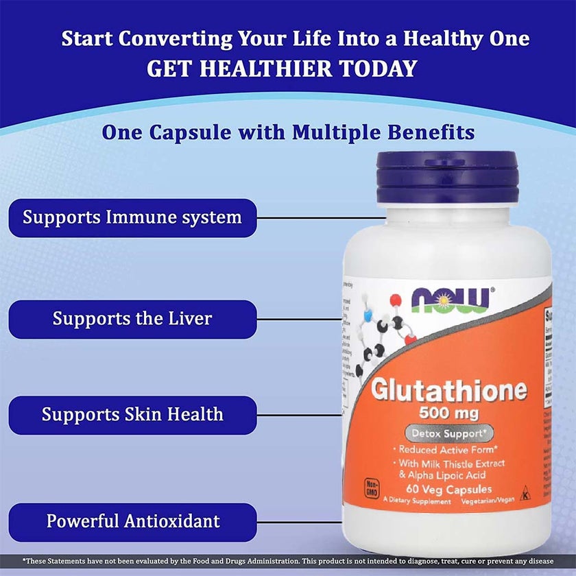 Now Glutathione 500mg Detox Support Veg Capsules, Pack of 60's