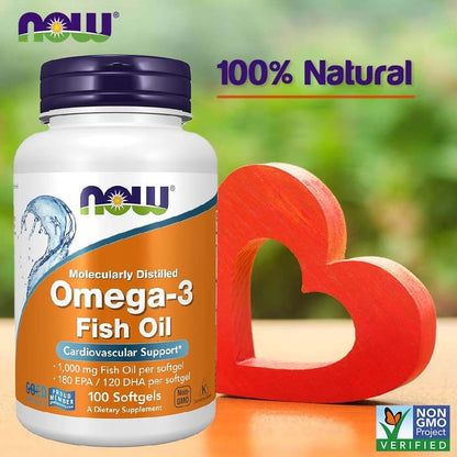 Now Omega 3 1000mg Fish Oil Softgels, Pack of 100's