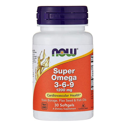 Now Super Omega 3 6 9 Flaxseed Oil, Borage Seed Oil, Fish Oil Supplement Softgels, Pack of 30's