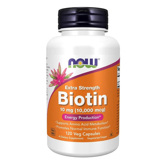 Now Extra Strength Biotin 10,000 mcg Vegetarian Capsules For Energy Production, Pack of 120's
