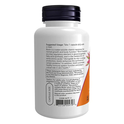 Now Extra Strength Biotin 10,000 mcg Vegetarian Capsules For Energy Production, Pack of 120's