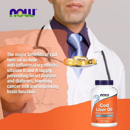 Now Extra Strength 1000mg Cod Liver Oil Softgels, Pack of 90's