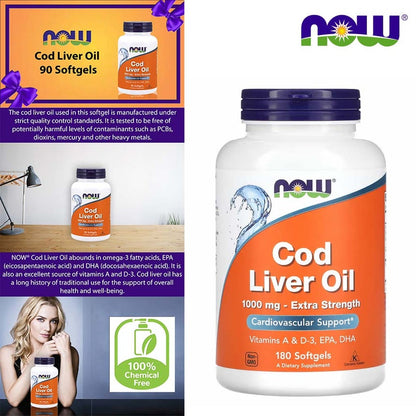 Now Extra Strength 1000mg Cod Liver Oil Softgels, Pack of 90's