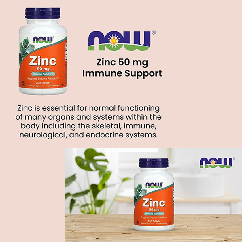 Now Zinc 50mg Tablets For Immune Support, Pack of 250's