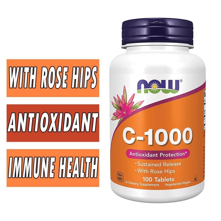 Now Vitamin C 1000mg SR Tablets With Rose Hips, Pack of 100's