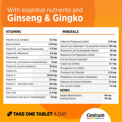 Centrum Energy Multivitamin Supplement Tablets, Pack of 100's