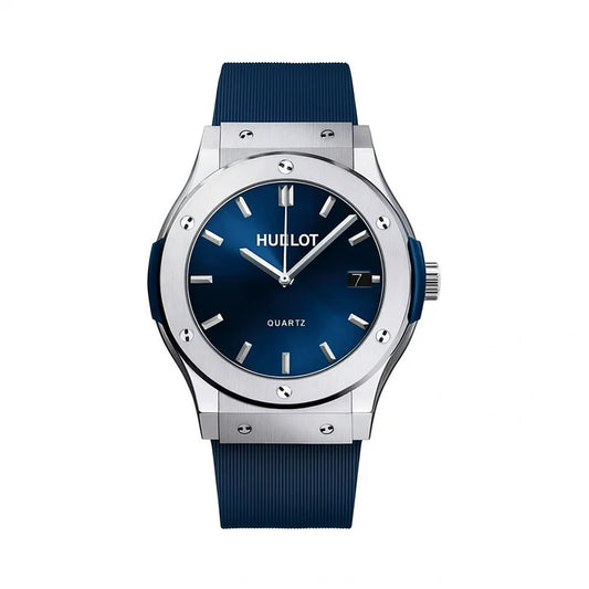 Men’s Luxury Hublot-Inspired Replica Watch with Box – Stainless Steel Case & Rubber Strap