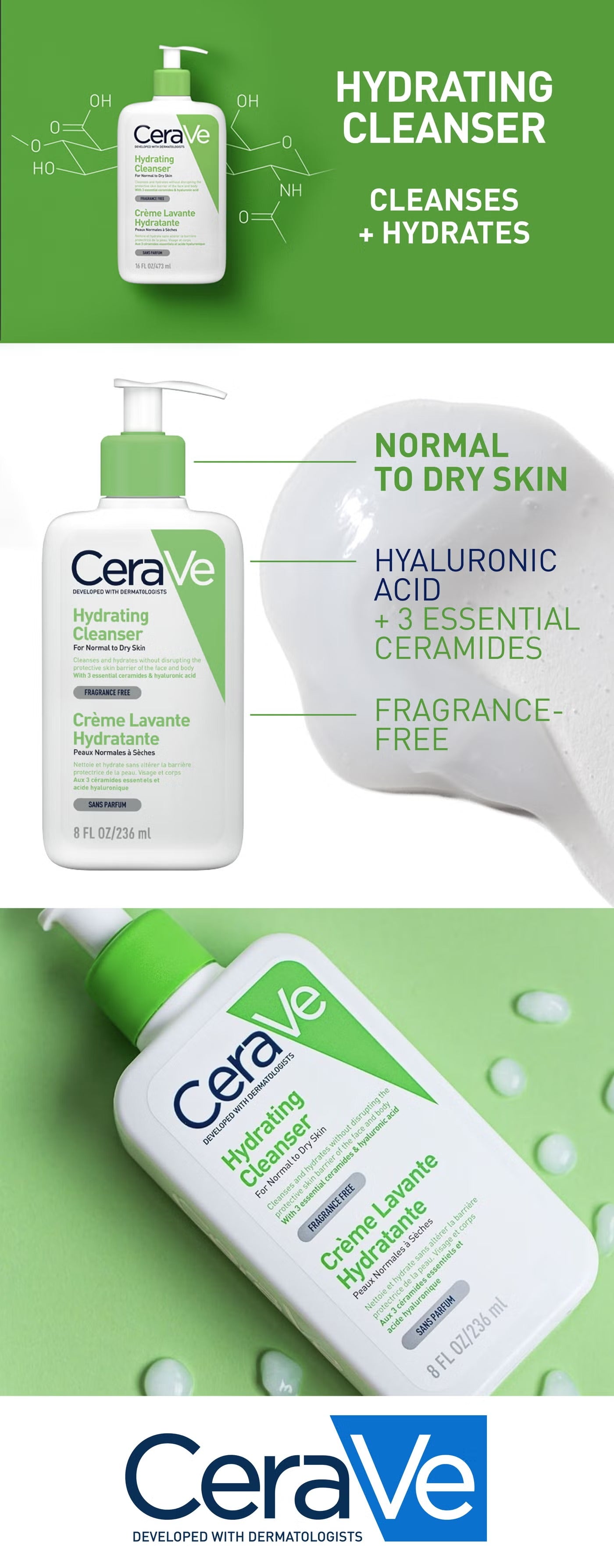 CeraVe Hydrating Fragrance Free Cleanser For Normal To Dry Skin